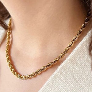 18K Gold Plated Rope Chain Necklace, Rope necklace, WATERPROOF Chain Necklace, Modern Gold Chain Necklace, Gold Jewelry Set
