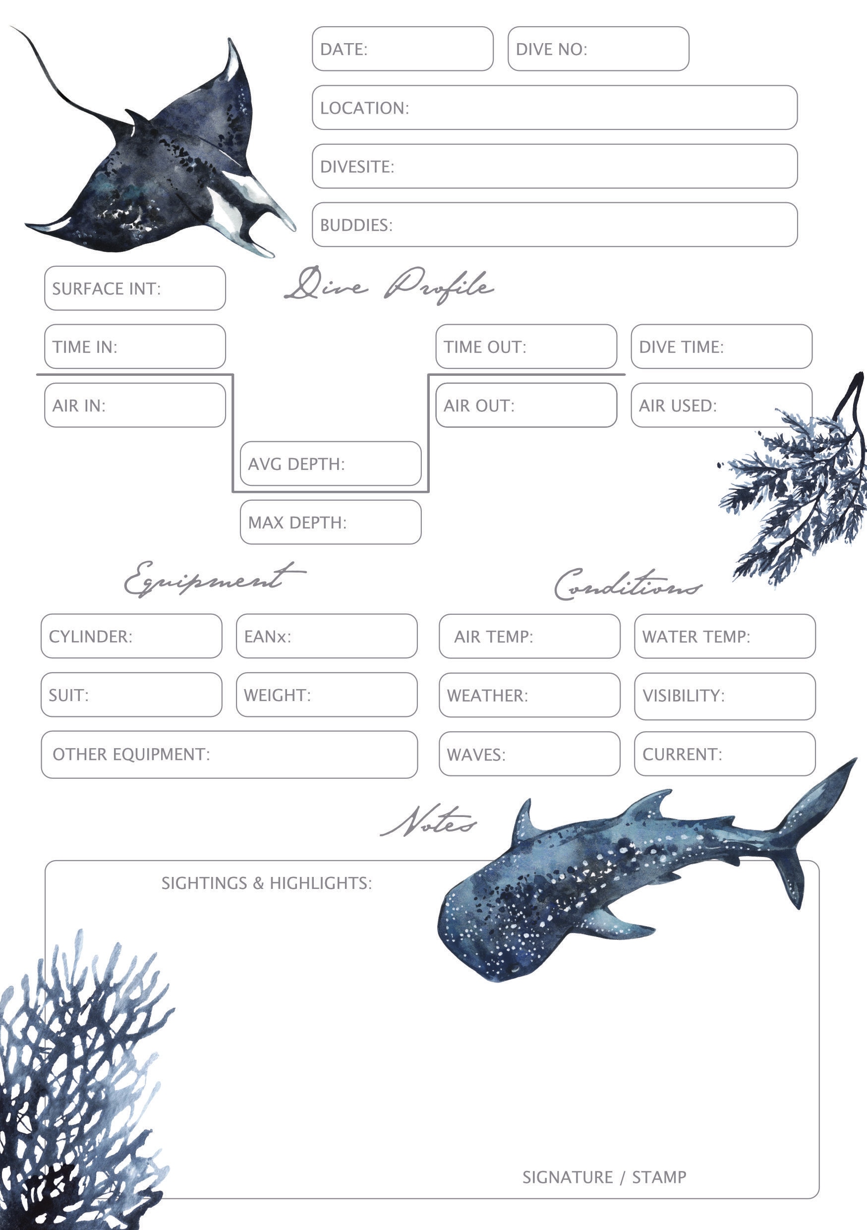 Dive Log Template Dive Log Template