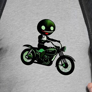 Alien Tshirt, Alien Shirt, Alien on a Motorcycle, Biker Tshirt, Green Alien Tshirt, Little Green Man Tshirt, Motorcycle Tshirt, Biker Alien