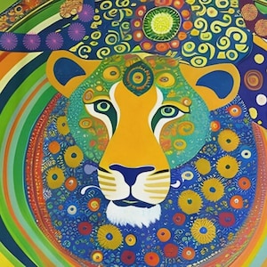Lioness shirt, Female Lion Shirt, Colorful Art Lioness Illustration Print, Gustav Klimt Style Lioness Painting, Lion Lover Birthday Gift Tee