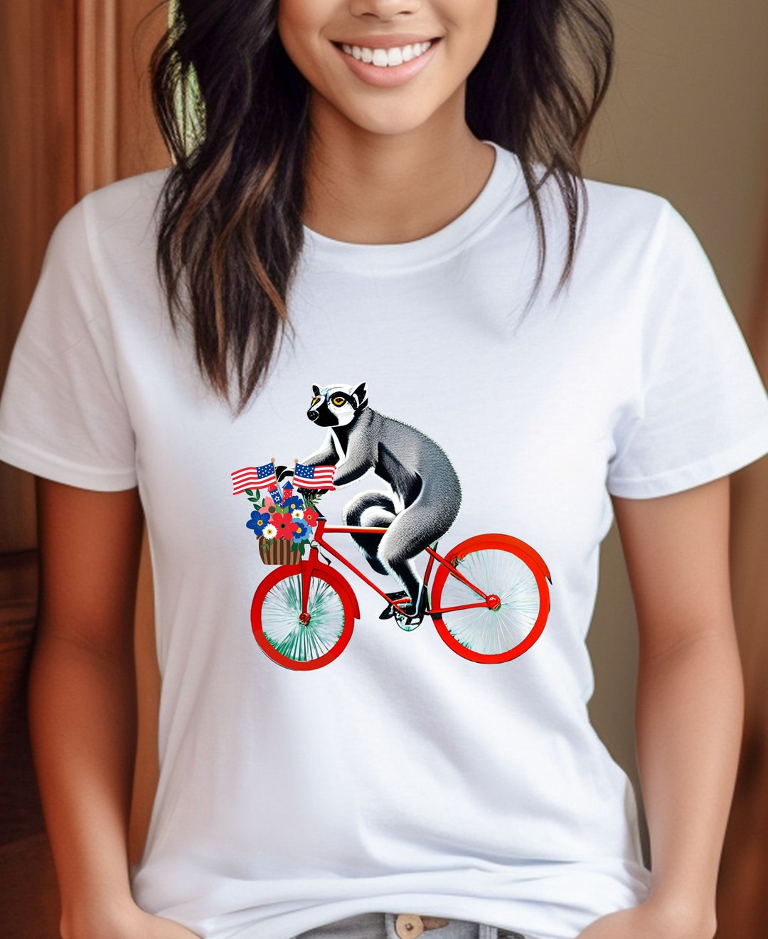 Lemur Shirt, Lemur Riding a Bike, Patriot Shirt, Patriotic Tee, Lemur ...