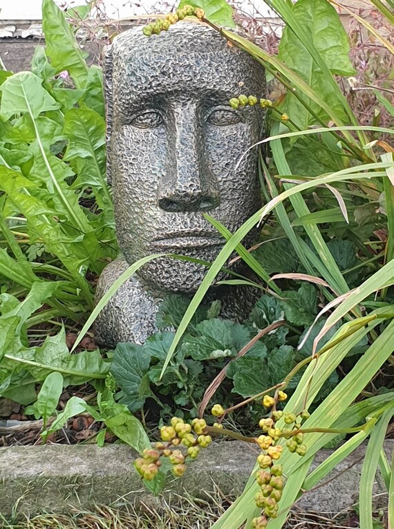 Moai Easter Island Tiki Head Bronze Patina Stone Garden Etsy