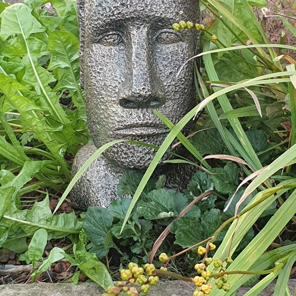 Moai Osterinsel Tiki Kopf Bronze Patina Stein Gartendekoration