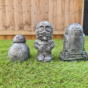 Star Wars R2-D2 , C3-P0 + BB8 Garden Ornaments-Black-Free UK P&P- High Quality
