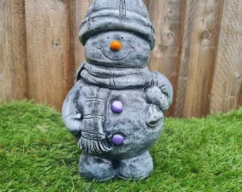 Snowman Reconstituted Stone Garden Ornament --Purple-- Free UK P&P