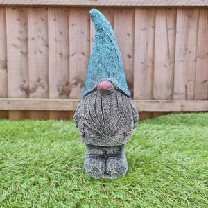 Gonk / Gnome Reconstituted Stone Garden Ornament- Aqua Blue-Free UK P&P