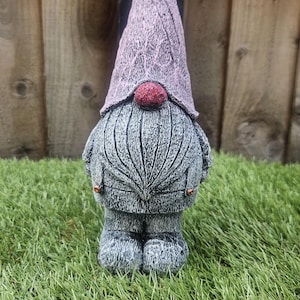 Gonk / Gnome Reconstituted Stone Garden Ornament- Pink-Free UK P&P