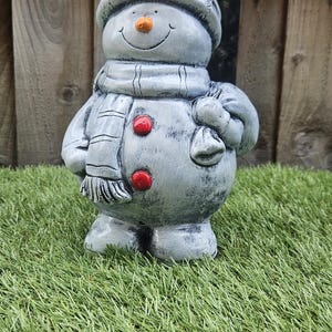 Snowman Reconstituted Stone Garden Ornament --Red-- Free UK P&P