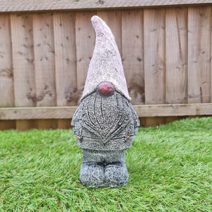 Gonk / Gnome Reconstituted Stone Garden Ornament- Pink-Free UK P&P