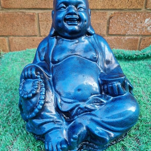 Buddha Zen Statue Koi Reconstituted Stone Garden Ornament - Free UK P&P (Cobalt Blue)