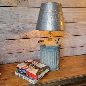 Tin Jug and Lamp Shade, Vintage Lamp, Repurposed Lamp, Home Decor, Table Lamp