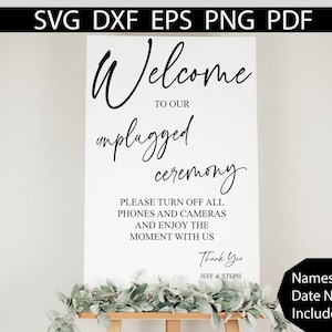 Znak powitalny na ślub SVG, ceremonia Unplugged, ślub Cricut, pobieranie cyfrowe, dekoracje ślubne, witamy na naszej ceremonii Unplugged, do wydrukowania