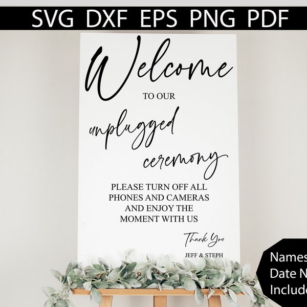 Hochzeit Willkommensschild SVG, Unplugged Zeremonie, Cricut Hochzeit, digitaler Download, Hochzeitsdekor, Willkommen zu unserer Unplugged Zeremonie, printable