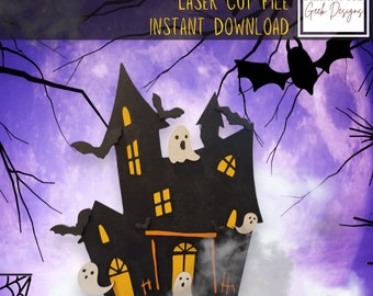 Halloween Haunted House Laser Cut File: Home Decor SVG