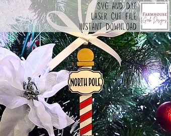 North Pole Ornament SVG, Laser Cut Ornaments, Christmas Laser Cut Files, Holiday Decor, Xmas Decorations, Christmas Tree, Glowforge Files