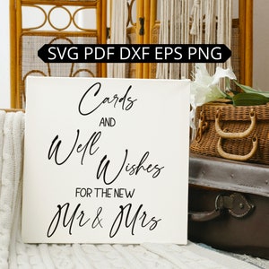 Caja para tarjetas de boda SVG, calcomanía para pozo de los deseos, tarjetas y buenos deseos, buenos deseos para el Sr. y la Sra. SVG, letrero para mesa de regalos, calcomanía para caja para tarjetas de boda