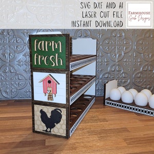 Archivo cortado con láser para guardar huevos apilables, almacenamiento de huevos en la encimera, archivos láser de almacenamiento intercambiables, soporte para huevos de granja, Glowforge, Lightburn
