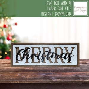 Merry Christmas Laser File, Farmhouse Christmas Sign Laser File, Christmas Laser Cut SVG, Holiday Mantel Decor, Xmas Wall Hanging Decor