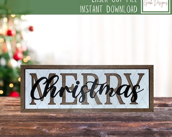 Farmhouse Merry Christmas Sign Laser Cut File (SVG, DXF, AI)