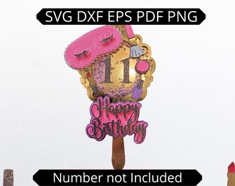 Makeup Cake Topper SVG, Shaker Cake Topper SVG File, Spa Cake Topper, Tween Birthday Cake Topper, Teenage Girl Birthday, 3D Cake Topper