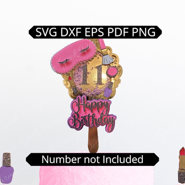 Makeup Cake Topper SVG, Shaker Cake Topper SVG File, Spa Cake Topper, Tween Birthday Cake Topper, Teenage Girl Birthday, 3D Cake Topper