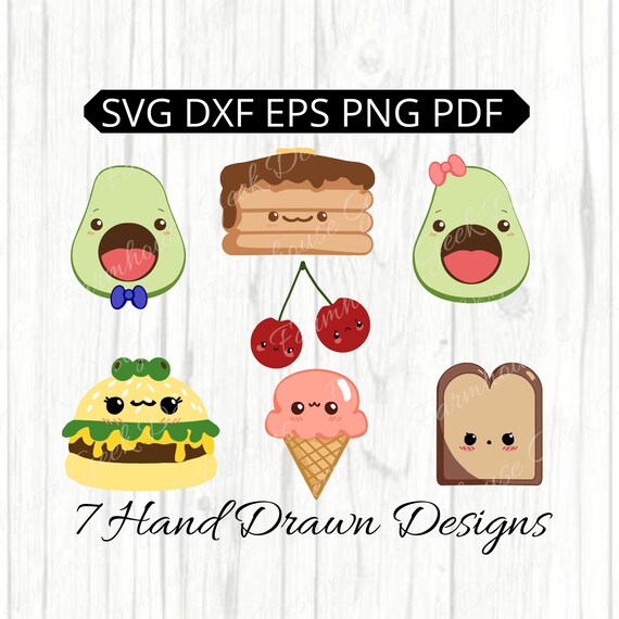Cute Printable Sticker Cheesburger SVG Hand Drawn SVG Kawaii Food Clipart Dxf Files Pdf Download Sublimation File Food Art Printable