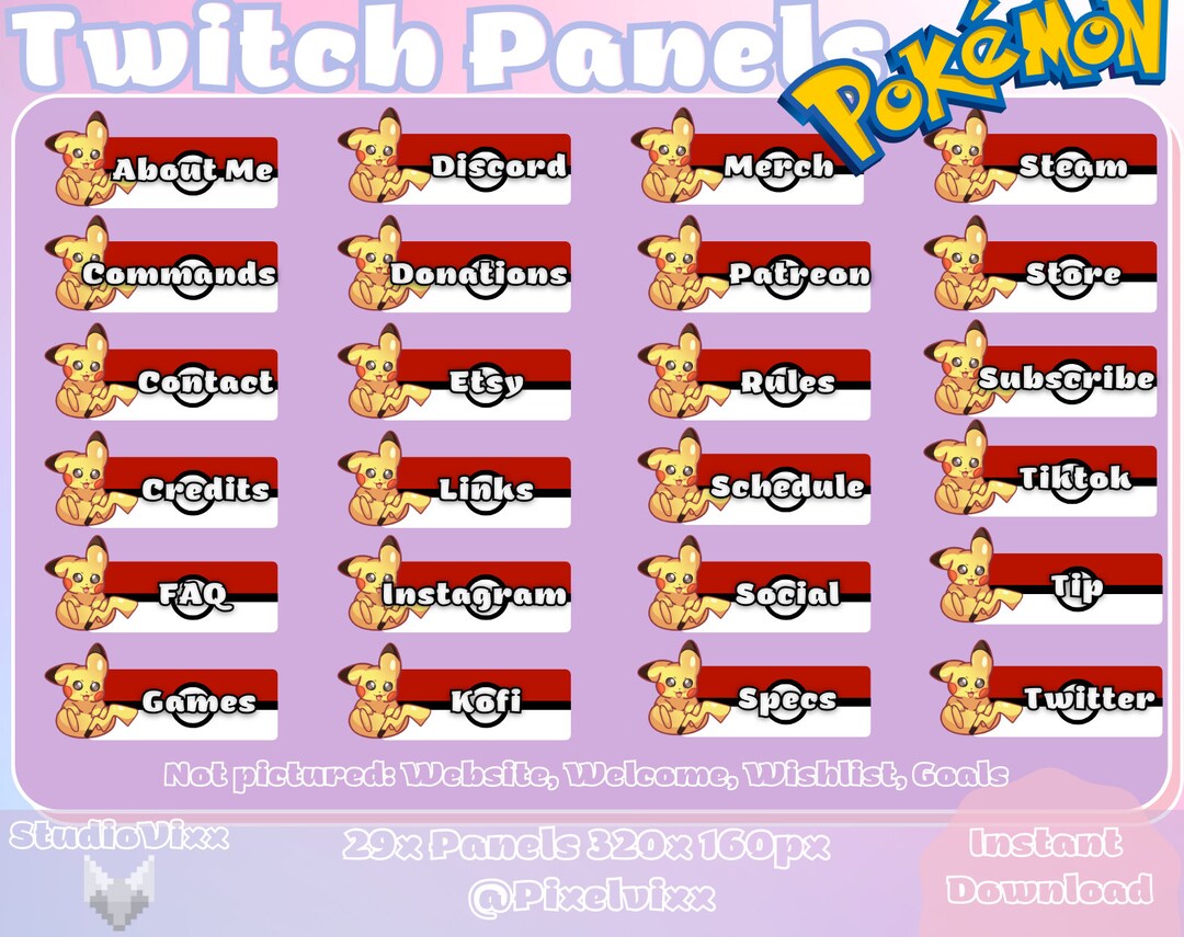 29x Pokemon Pikachu Twitch Panels | Pokemon Ball Themed Cute - Etsy