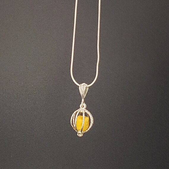 Sterling Silver Caged Yellow Yolk Baltic Amber Ge… - image 2