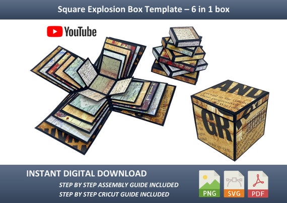 Explosion Box Square SVG, PDF and PNG, Display Box Template for all events you can imagine. diy. Display box, cube box