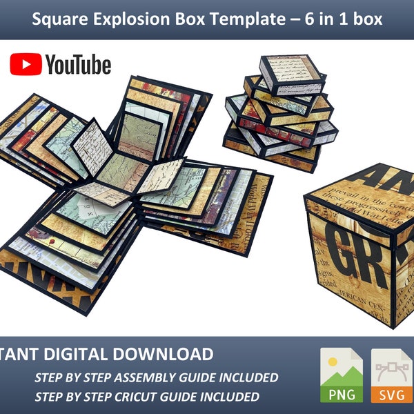 Explosion Box Square SVG, PDF and PNG, Display Box Template for all events you can imagine. diy. Display box, cube box