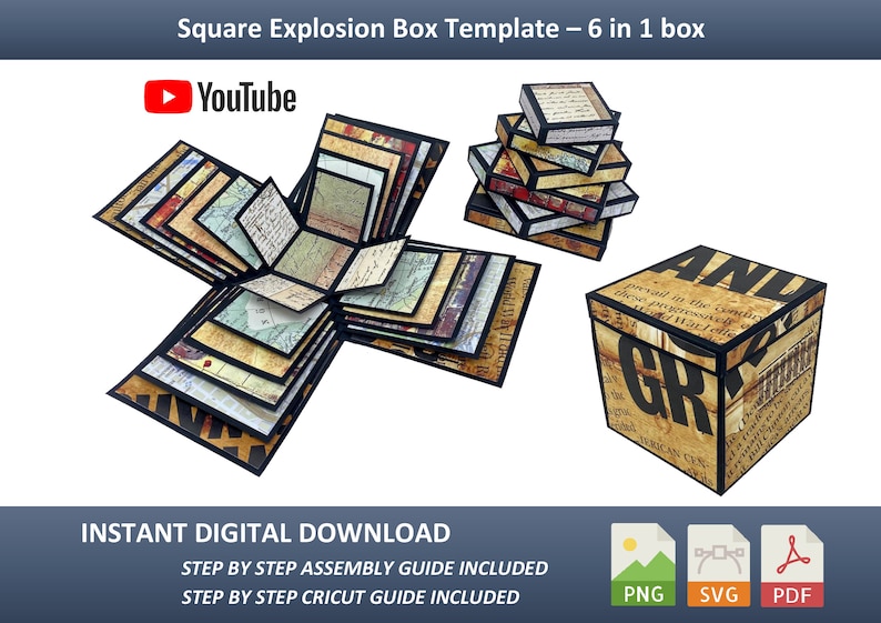 Explosion Box Square SVG, PDF and PNG, Display Box Template for all events you can imagine. diy. Display box, cube box image 1