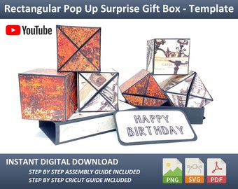 Rectangular Pop Up Surprise Gift Box Template SVG, PDF and PNG, Jumping Box, Display Box. Ideal for birthday, Christmas, special occasions