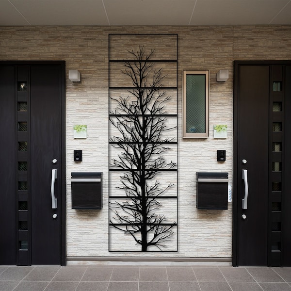 Metal Wall Art Tree Vertical Etsy