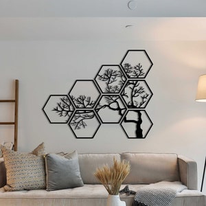 Geometric Tree Metal Wall Art | Customizable Colors and Sizes | Modern Home & Living Decor | Large Wall Hanging