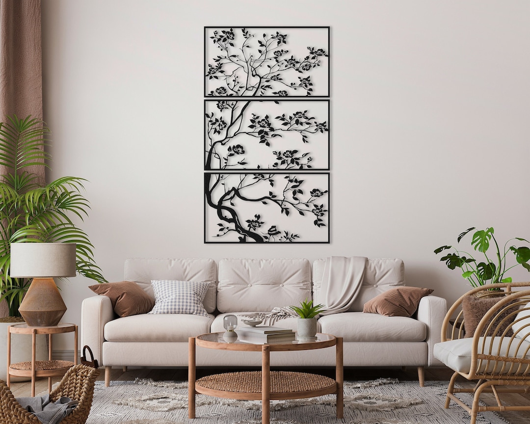 Vertical Metal Tree Wall Art Set of 3 Tree Metal Wall Decor - Etsy
