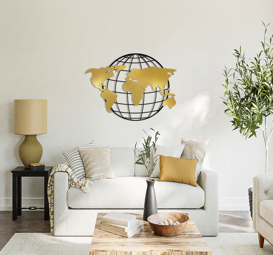 Gold World Map Wall Art Metal Wall Decor Large Home Map of Etsy