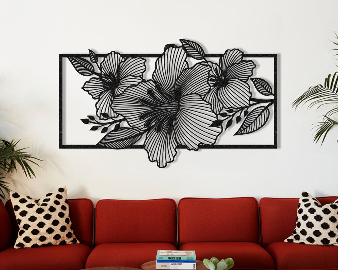 Metal Flower Wall Art, Horizontal Flower Metal Wall Art, Floral Metal