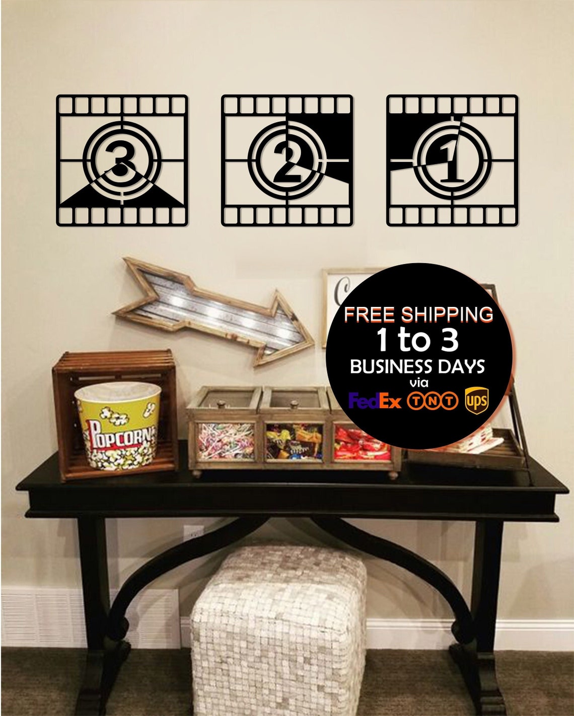 Home Theater Wall Decor Movie Room Decor Black Metal Wall Etsy