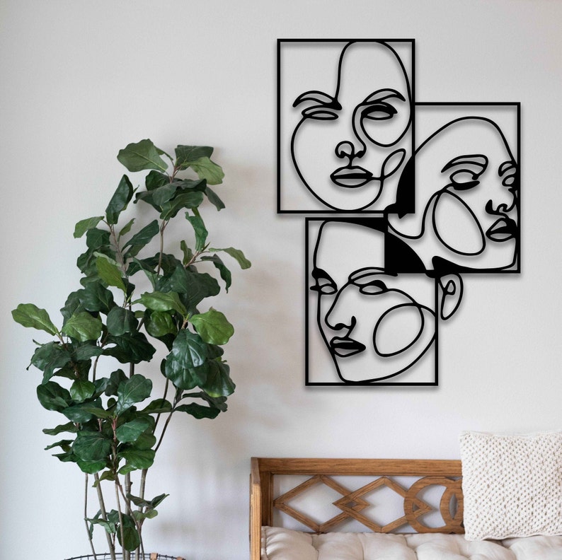 Faces Line Art Women Line Art Metal Wall Decor Black Metal Etsy
