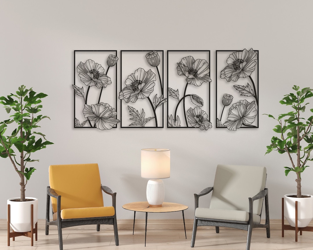 Metal Flower Wall Art, Vertical Metal Wall Decor, Horizontal Flower