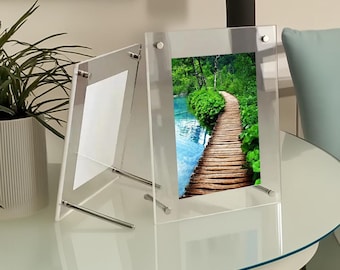 A4 Size Acrylic Floating Frame For Desk - Frameless Double Glass Picture Frame 8.5 X 11.5, Table Top Photo Stand, Modern Accessories