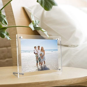 Acrylic Floating Frame For Desk - Frameless Double Glass Picture Frame Gift