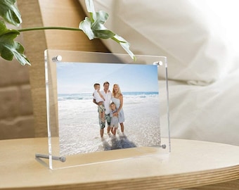 Acrylic Floating Frame For Desk - Frameless Double Glass Picture Frame Gift