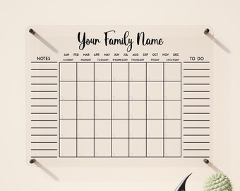 Dry Erase Acrylic Monthly Calendar - Glass Family Planner, Personalized Whiteboard To-Do List, Erasable Wall Organizer