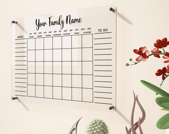 Dry Erase Acrylic Monthly Wall Calendar - Glass Family Planner, Personalized Whiteboard To-Do List, Erasable Wall Organizer