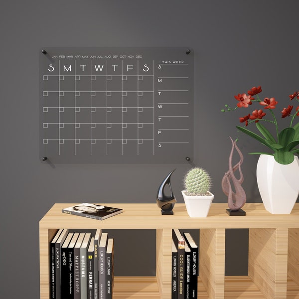 Acrylic Calendar WHITE Text, Personalized Dry Erase Wall Calendar 2023, Repeatable 2023 Monthly Wall Planner, Family Glass Calendar For Wall