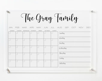 Large Acrylic Calendar For Wall- Dry Erase Family Calendar 2024, Personalized Weekly & Monthly Calendar, Custom Command Center Planner Glass