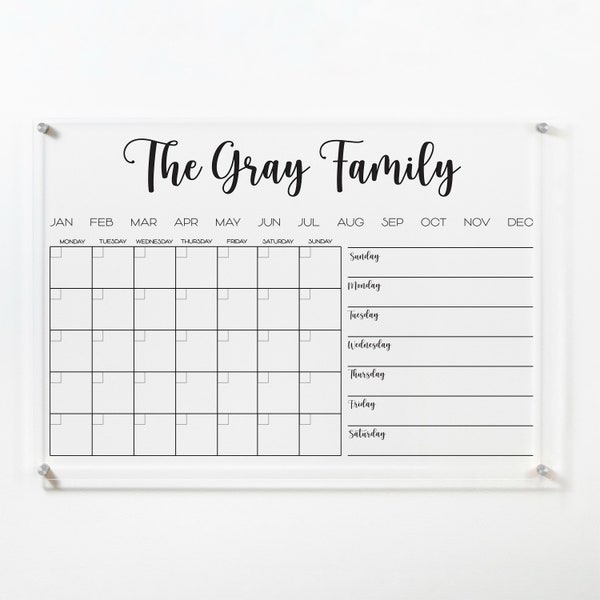 Large Acrylic Calendar For Wall- Dry Erase Family Calendar 2024, Personalized Weekly & Monthly Calendar, Custom Command Center Planner Glass