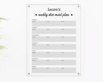 Acrylic Weekly Meal Planner Board - 2025 Weekly Menu Planner, Personalized Kitchen Board, Dry Erase Food Plan, Custom Healthy Diet Planing