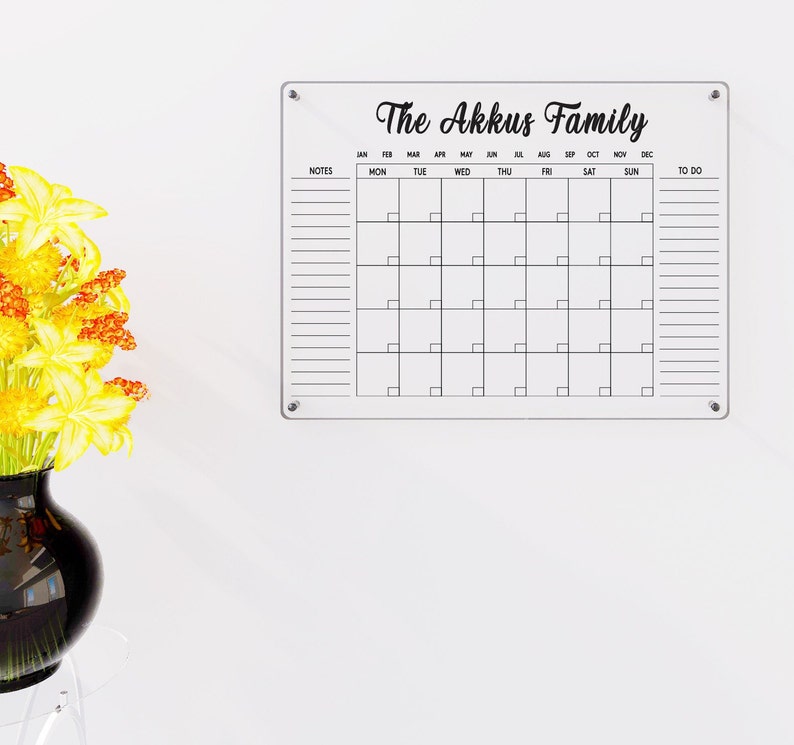 Acrylic Monthly Calendar Large Wall Calendar Dry Erase Etsy